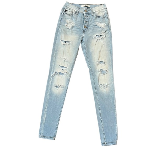 KanCan 25 Light Bleached Denim Skinny Jeans Distressed Button Fly Classic - Picture 3 of 8